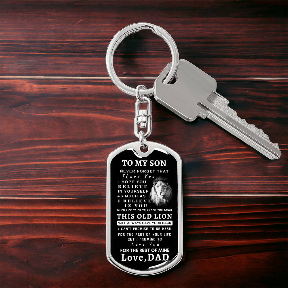 To My Son Dog Tag Key Chain