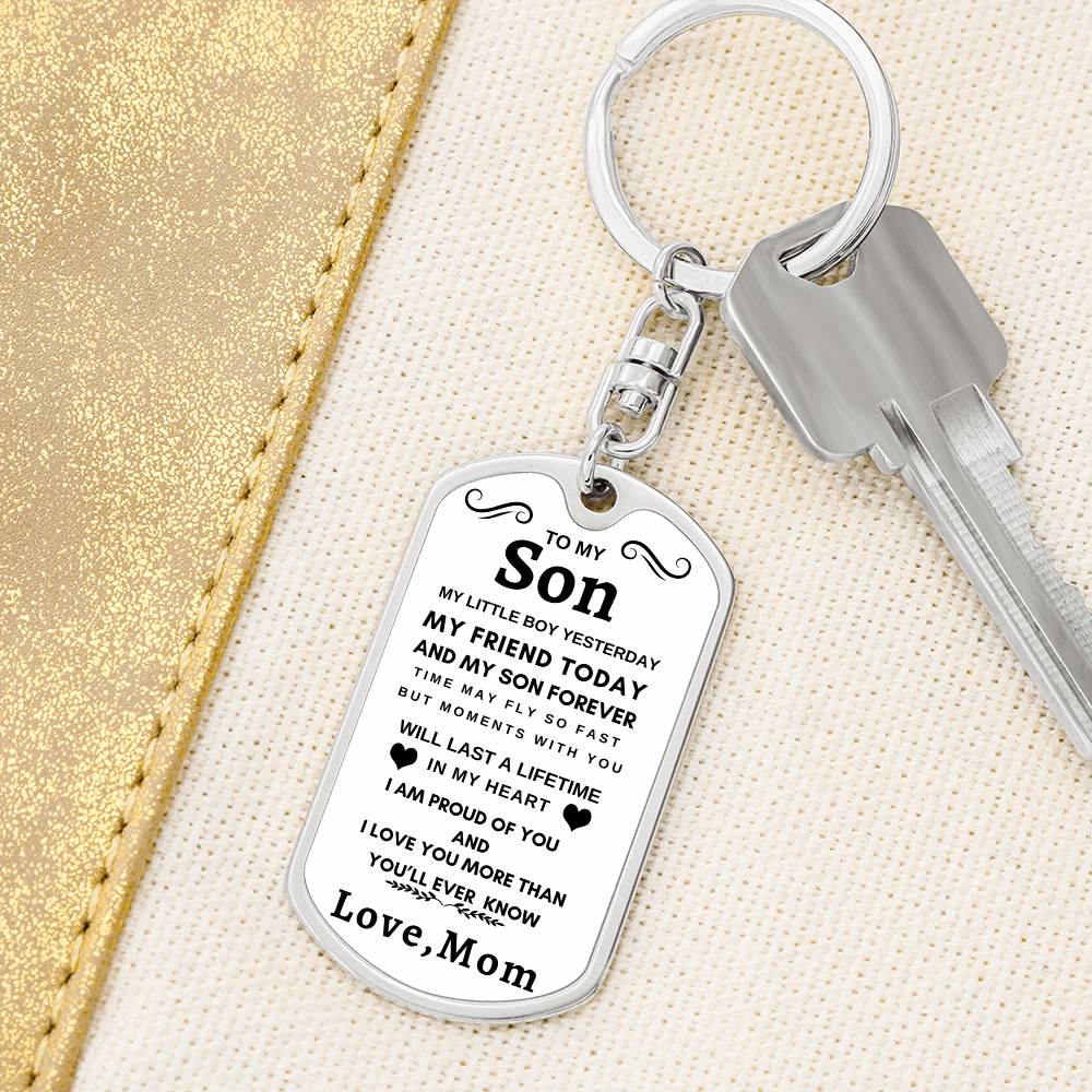 Dog Tag Key Chain To Son From Mom