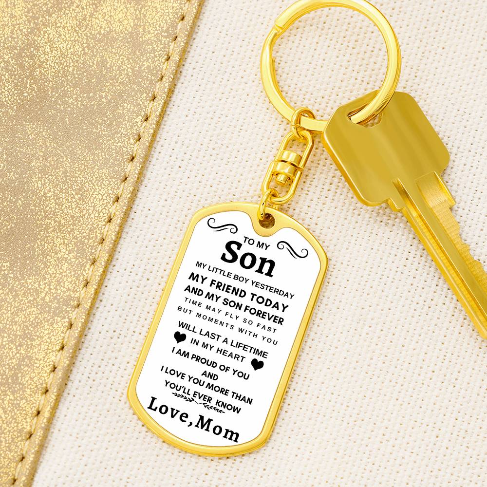 Dog Tag Key Chain To Son From Mom
