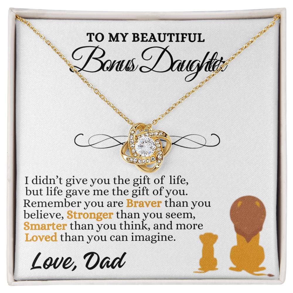 To My Beautiful Bonus Daughter Love Knot Necklace, Gift From Dad To Step-Daughter, Christmas Gift, Birthday Gift, Graduation Gift, Special Occasion Keepsake Sentimental Gift
