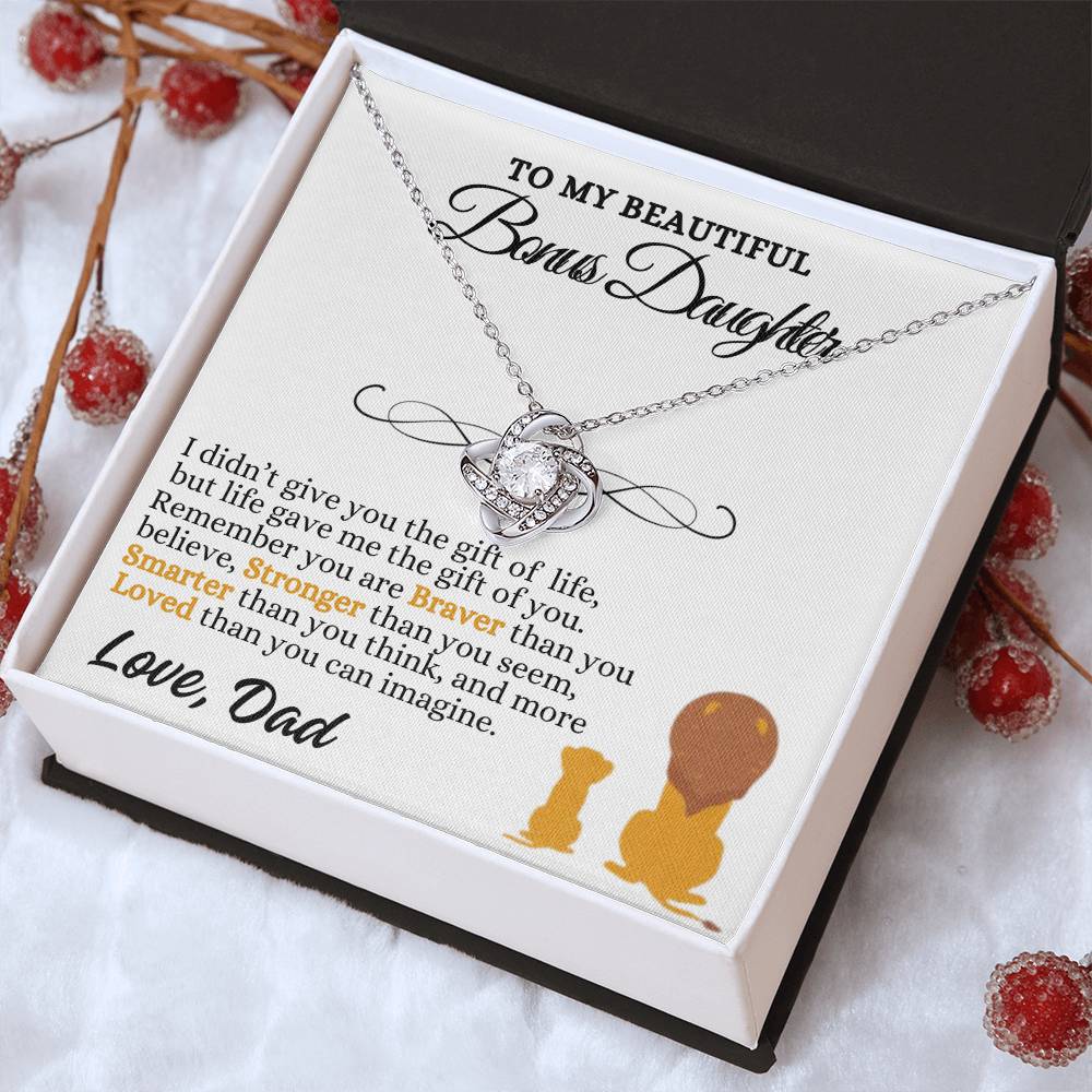 To My Beautiful Bonus Daughter Love Knot Necklace, Gift From Dad To Step-Daughter, Christmas Gift, Birthday Gift, Graduation Gift, Special Occasion Keepsake Sentimental Gift