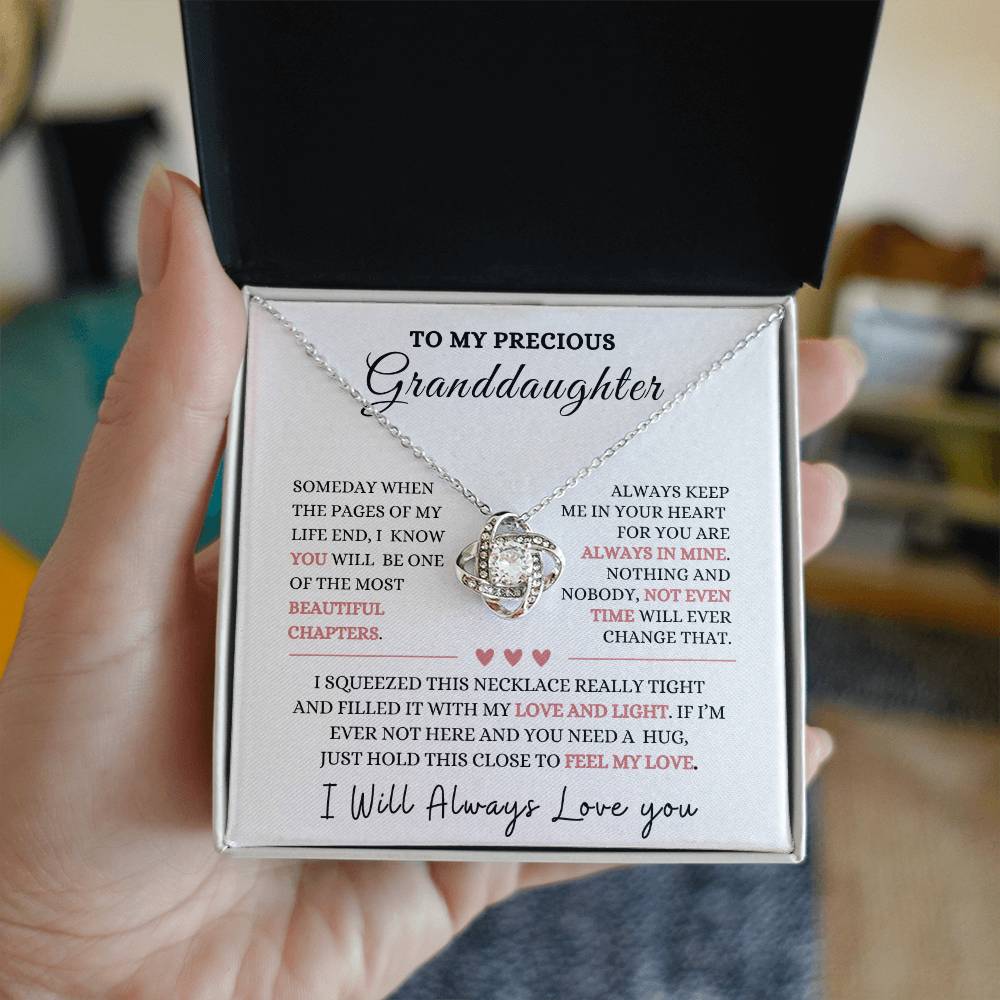 To My Precious Granddaughter Love Knot Necklace-Christmas gift, Graduation Gift, Baby Shower, Birthday gift