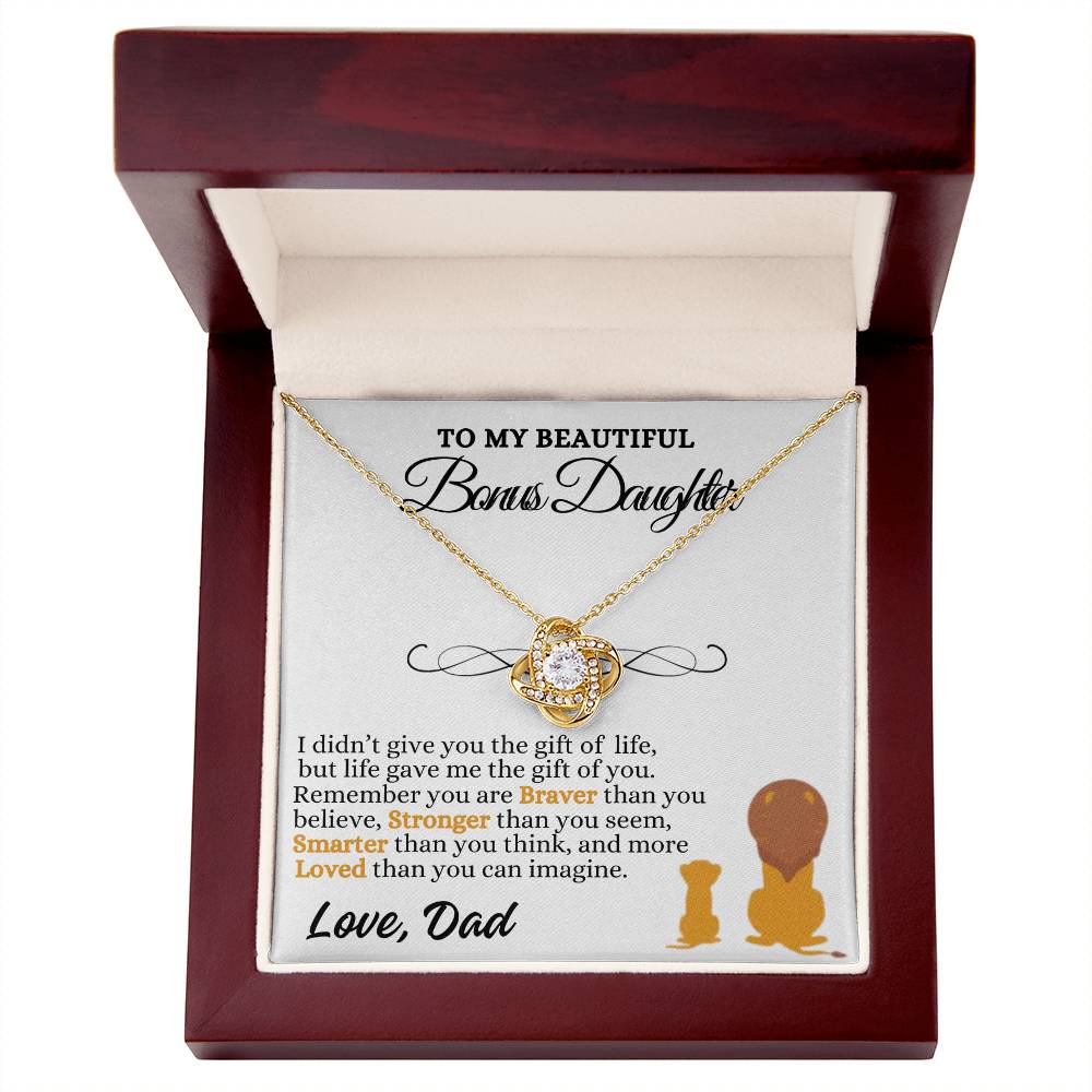 To My Beautiful Bonus Daughter Love Knot Necklace, Gift From Dad To Step-Daughter, Christmas Gift, Birthday Gift, Graduation Gift, Special Occasion Keepsake Sentimental Gift