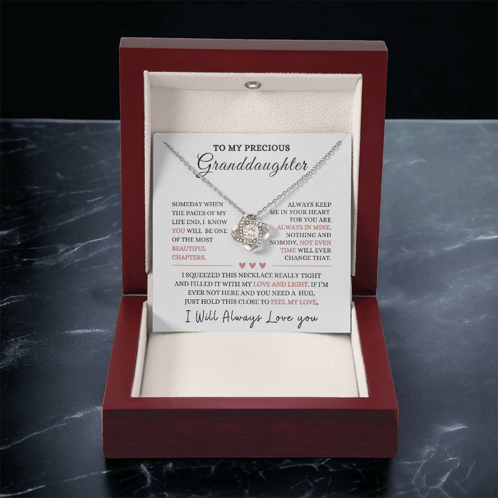 To My Precious Granddaughter Love Knot Necklace-Christmas gift, Graduation Gift, Baby Shower, Birthday gift