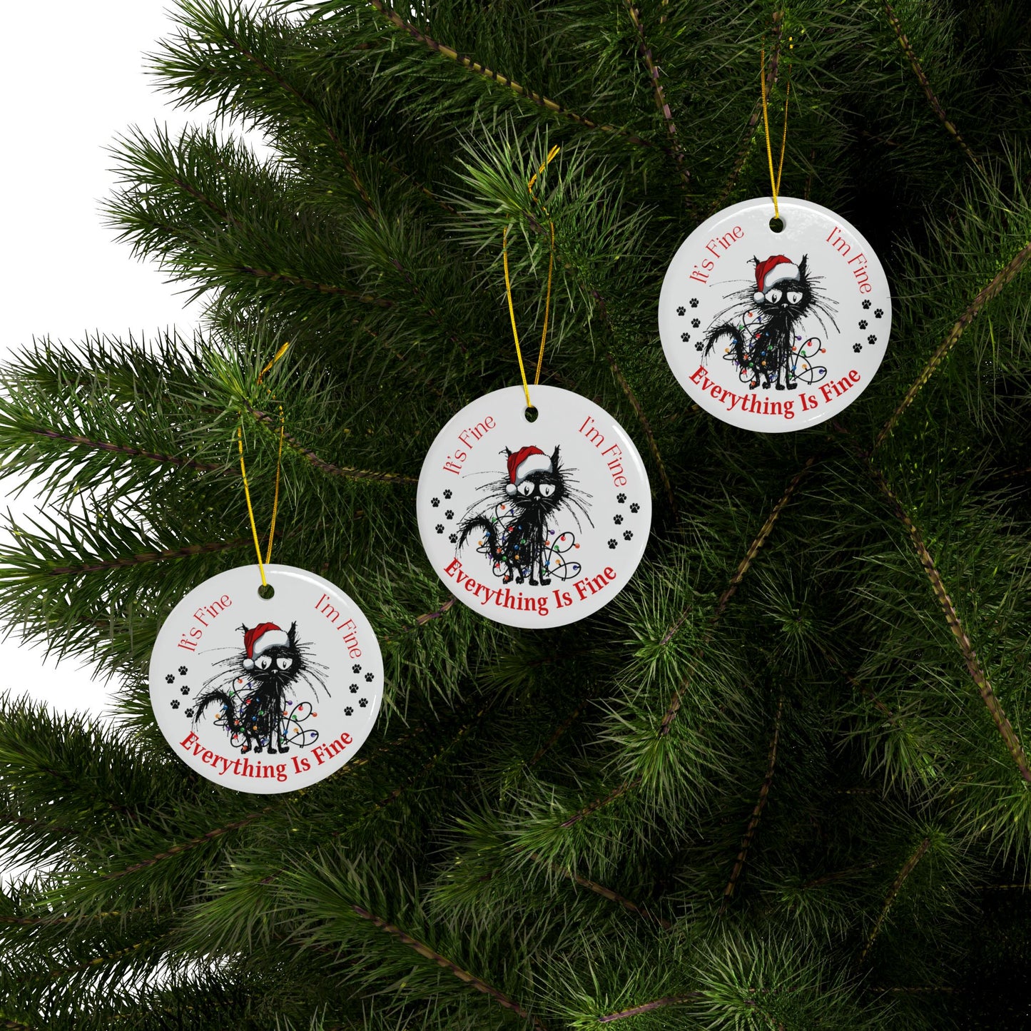 "Everything Is Fine" Funny Cat Ornament, 2-Side Print, (1pc, 3pcs, 5pcs, 10pcs)
