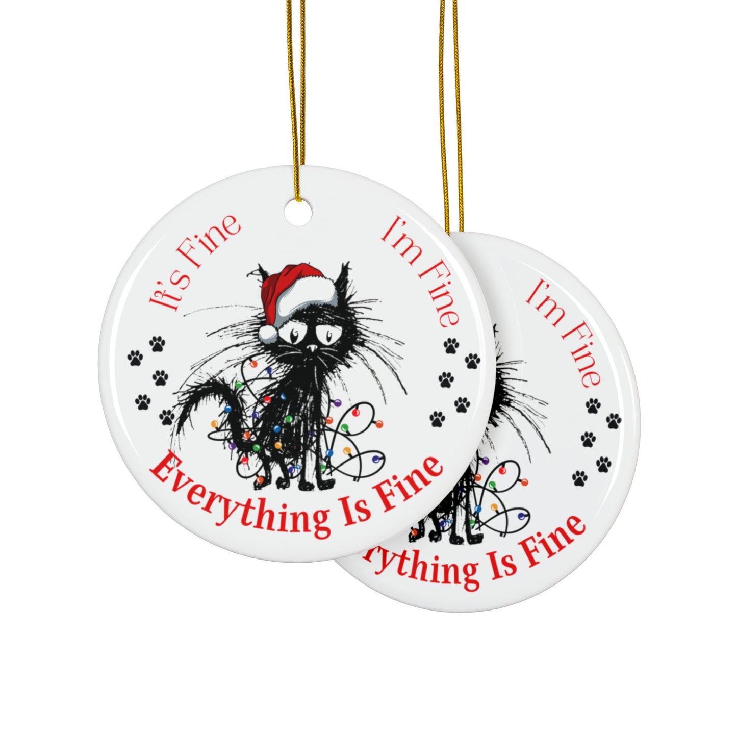 "Everything Is Fine" Funny Cat Ornament, 2-Side Print, (1pc, 3pcs, 5pcs, 10pcs)