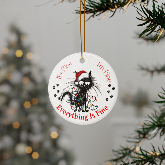 "Everything Is Fine" Funny Cat Ornament, 2-Side Print, (1pc, 3pcs, 5pcs, 10pcs)