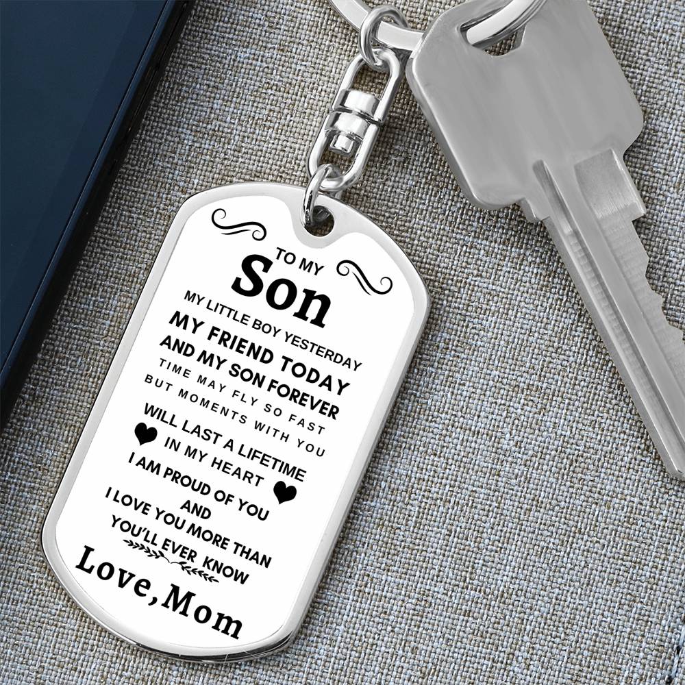 Dog Tag Key Chain To Son From Mom