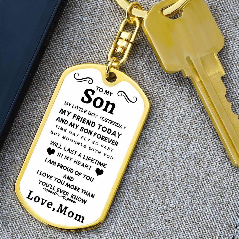 Dog Tag Key Chain To Son From Mom