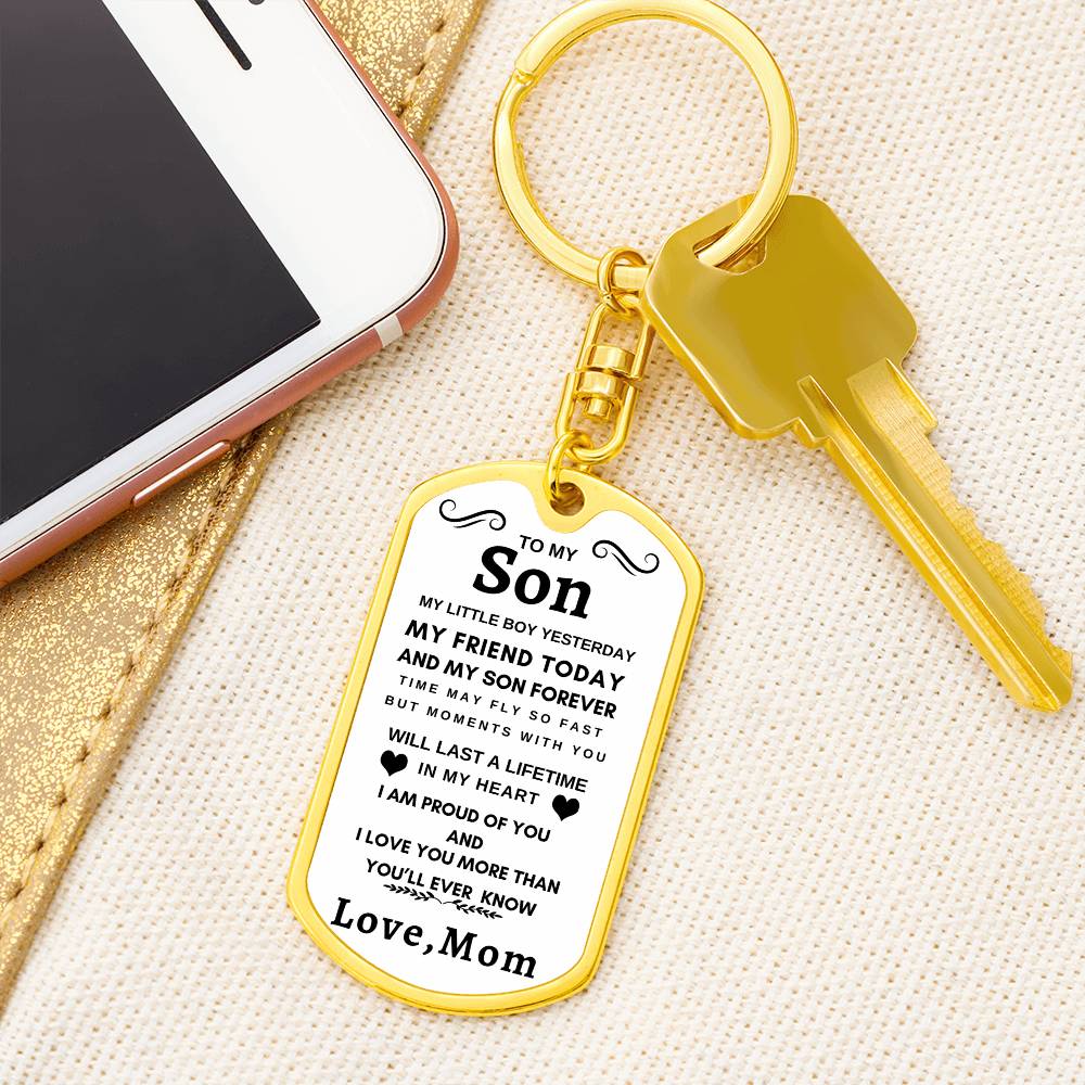 Dog Tag Key Chain To Son From Mom