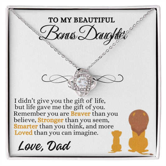 To My Beautiful Bonus Daughter Love Knot Necklace, Gift From Dad To Step-Daughter, Christmas Gift, Birthday Gift, Graduation Gift, Special Occasion Keepsake Sentimental Gift