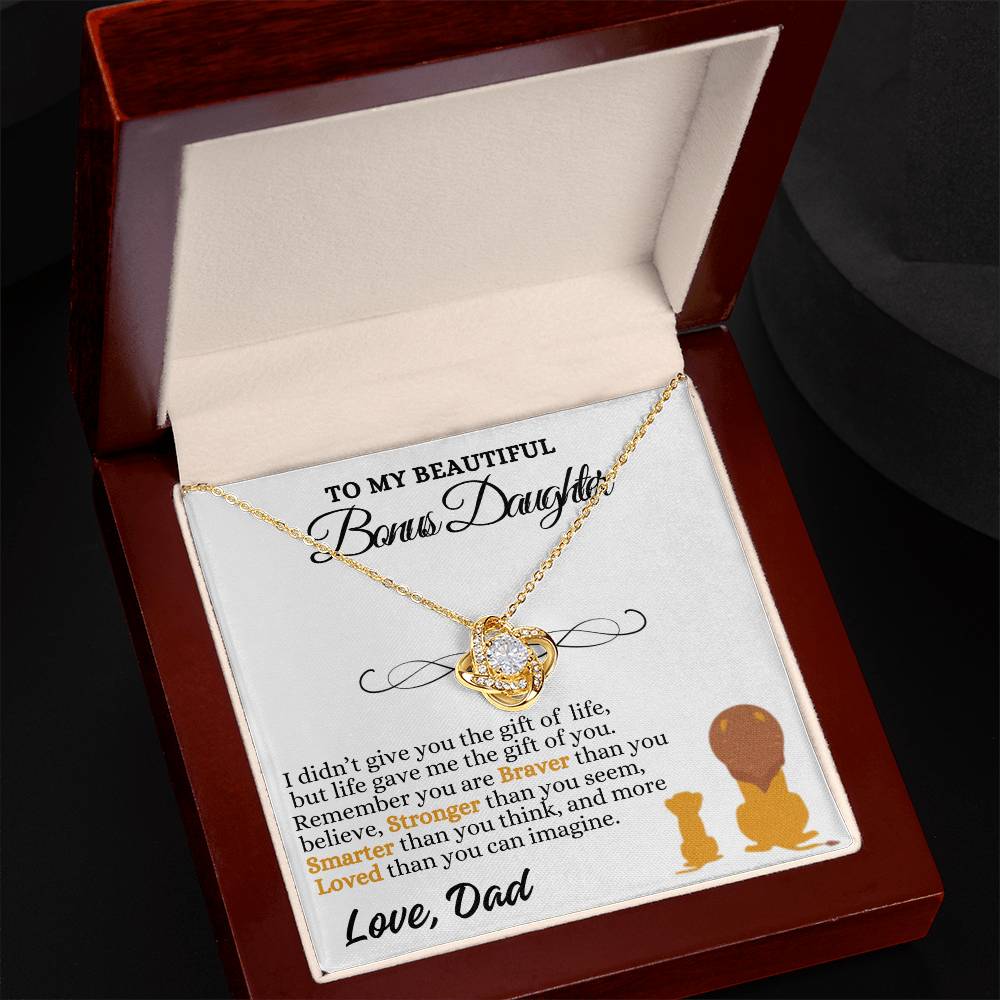 To My Beautiful Bonus Daughter Love Knot Necklace, Gift From Dad To Step-Daughter, Christmas Gift, Birthday Gift, Graduation Gift, Special Occasion Keepsake Sentimental Gift