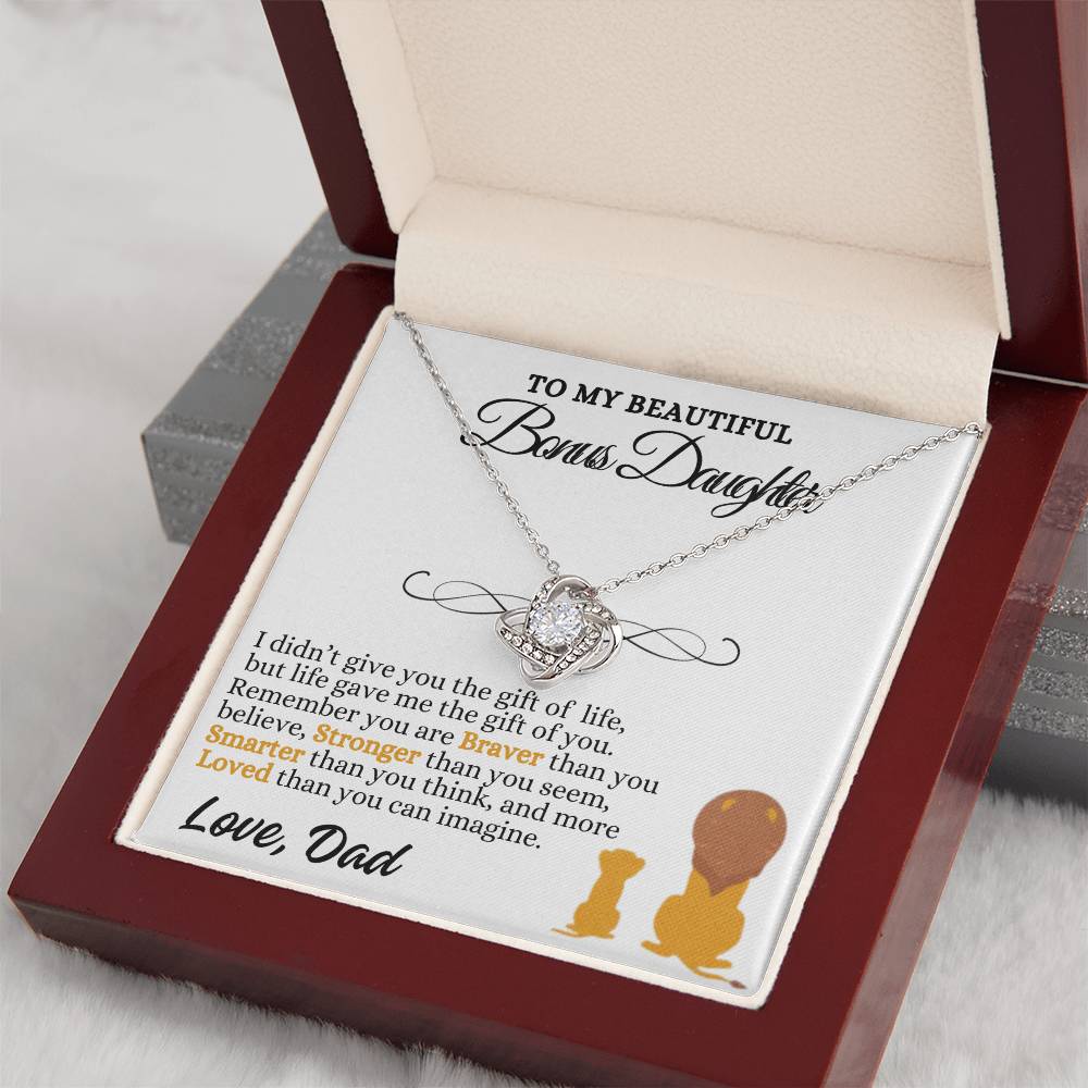 To My Beautiful Bonus Daughter Love Knot Necklace, Gift From Dad To Step-Daughter, Christmas Gift, Birthday Gift, Graduation Gift, Special Occasion Keepsake Sentimental Gift