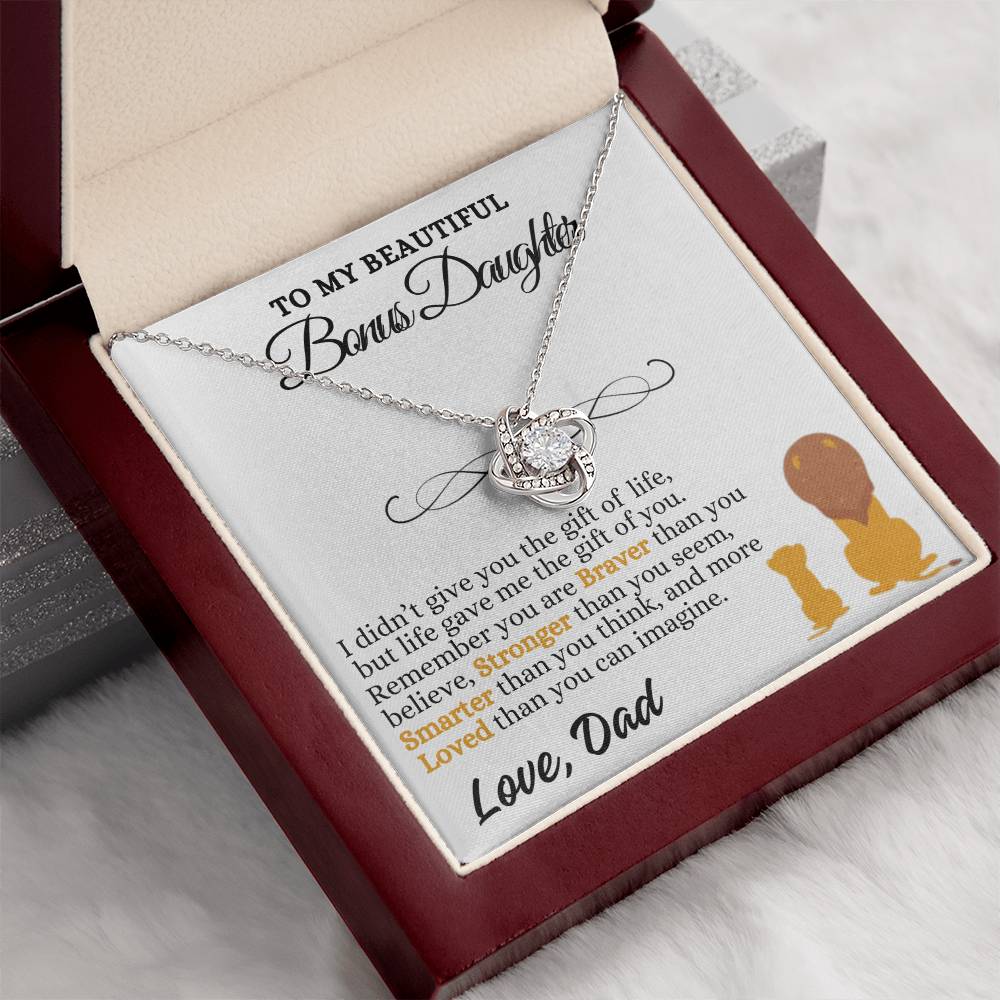 To My Beautiful Bonus Daughter Love Knot Necklace, Gift From Dad To Step-Daughter, Christmas Gift, Birthday Gift, Graduation Gift, Special Occasion Keepsake Sentimental Gift