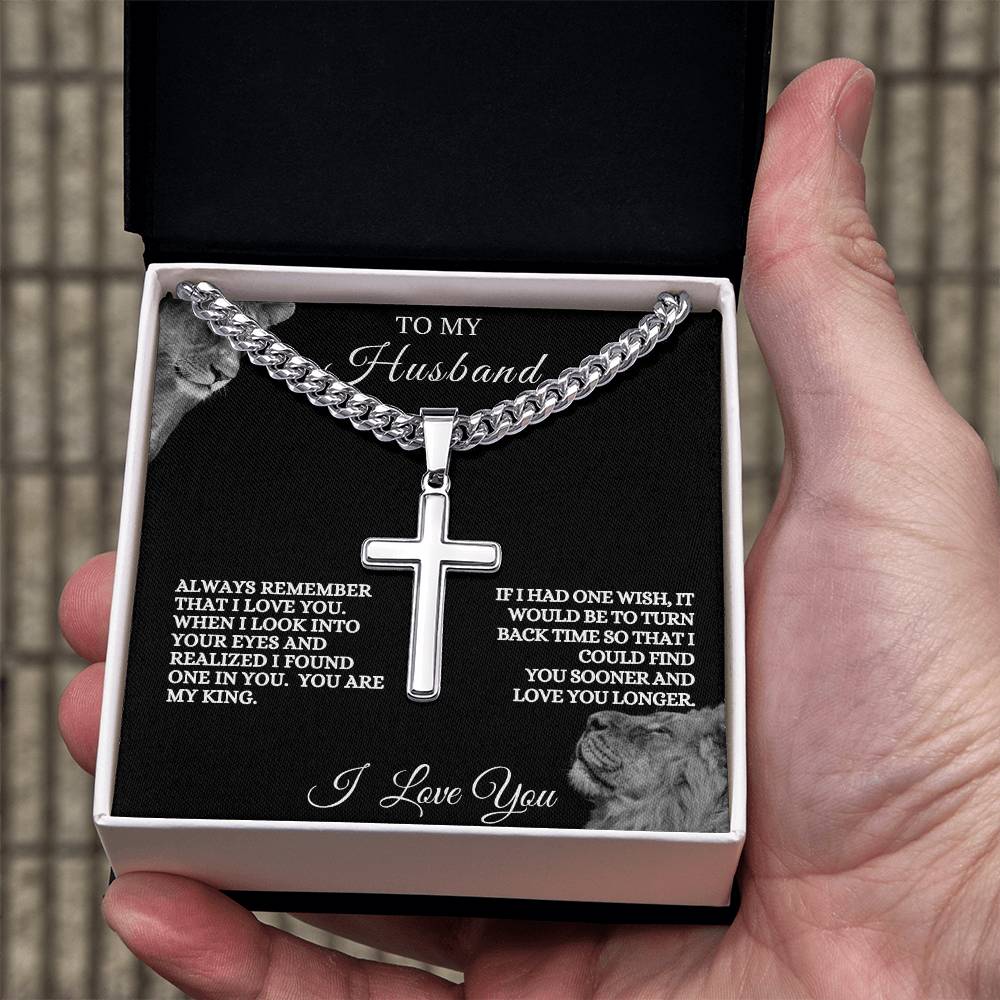To My Husband Cuban Link Cross Necklace | Valentine's, Anniversary, Birthday, Christmas Gift