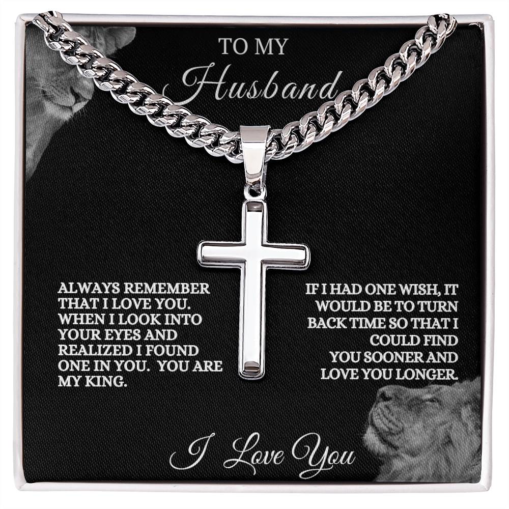 To My Husband Cuban Link Cross Necklace | Valentine's, Anniversary, Birthday, Christmas Gift