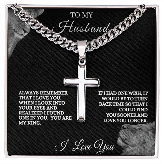 To My Husband Cuban Link Cross Necklace | Valentine's, Anniversary, Birthday, Christmas Gift