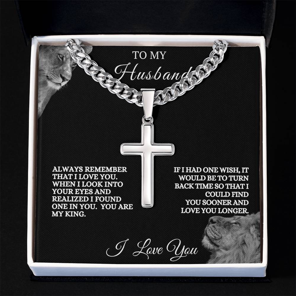 To My Husband Cuban Link Cross Necklace | Valentine's, Anniversary, Birthday, Christmas Gift