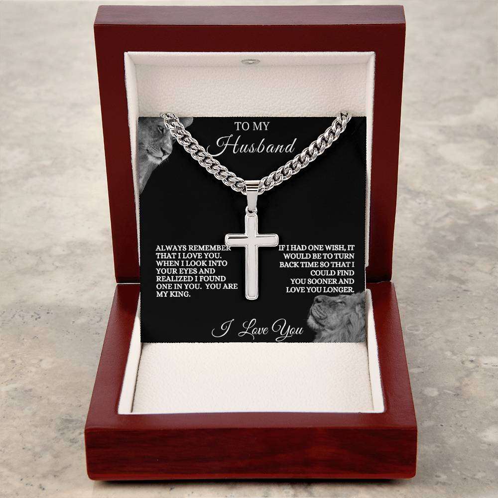 To My Husband Cuban Link Cross Necklace | Valentine's, Anniversary, Birthday, Christmas Gift