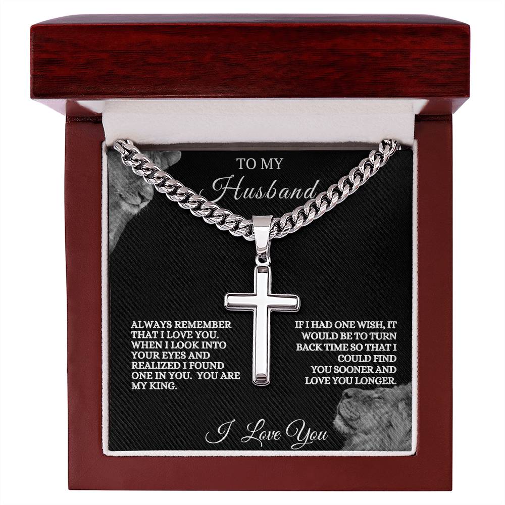 To My Husband Cuban Link Cross Necklace | Valentine's, Anniversary, Birthday, Christmas Gift